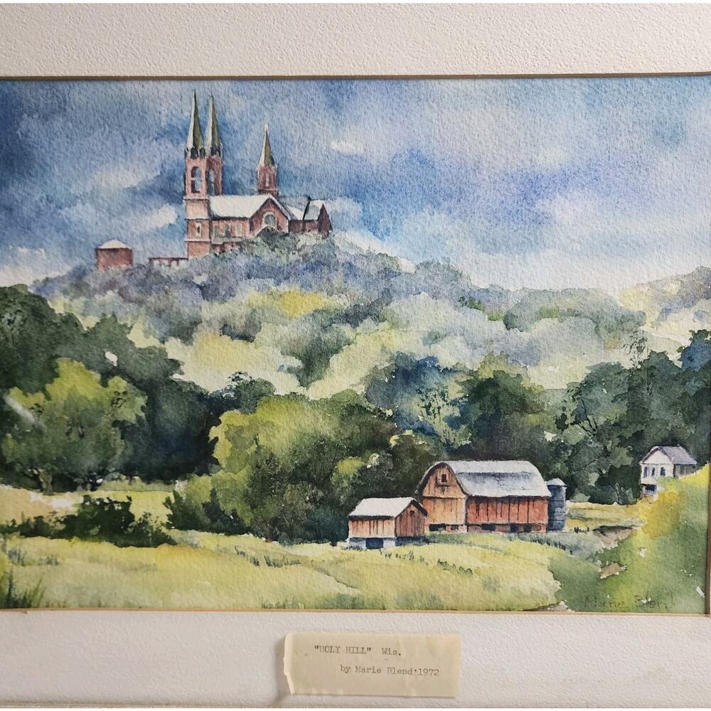 Holy Hill Basilica Hubertus Wisconsin Original Watercolor Painting Landscape Art